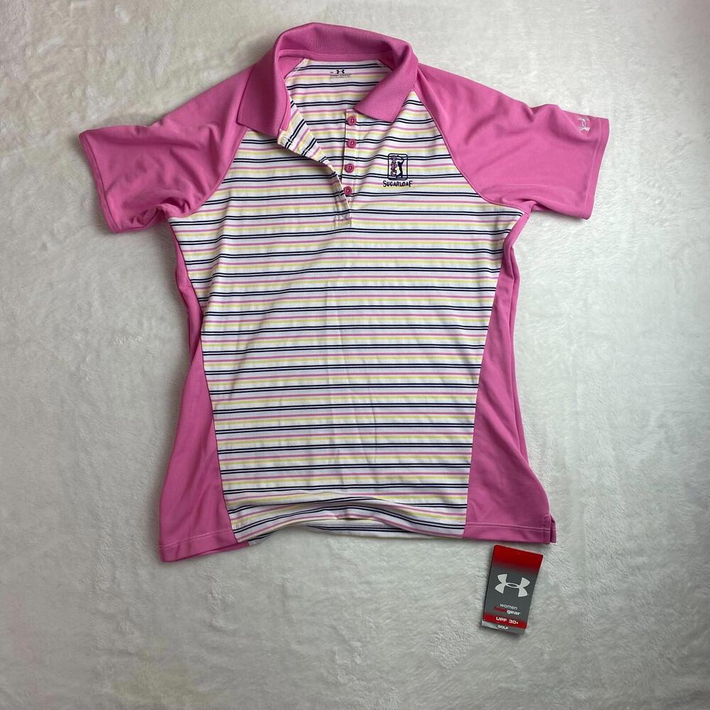 Womens Medium‎ Pink White Under Armour Golf Sugarloaf TPC Short Sleeve Polo